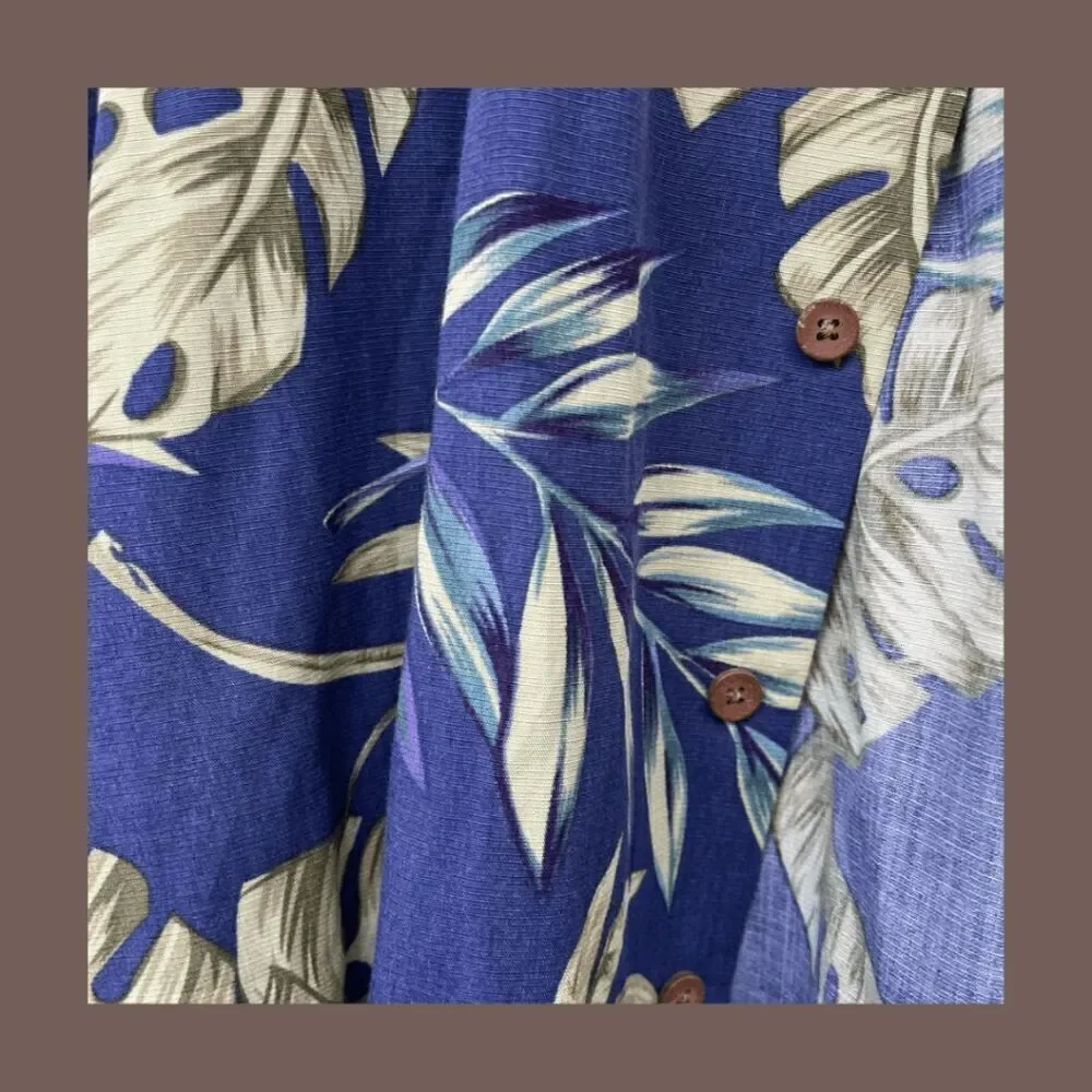Y2K | Milano Bay Men's Blue & Green Leaf Print Short-Sleeve Button-Down Shirt Si